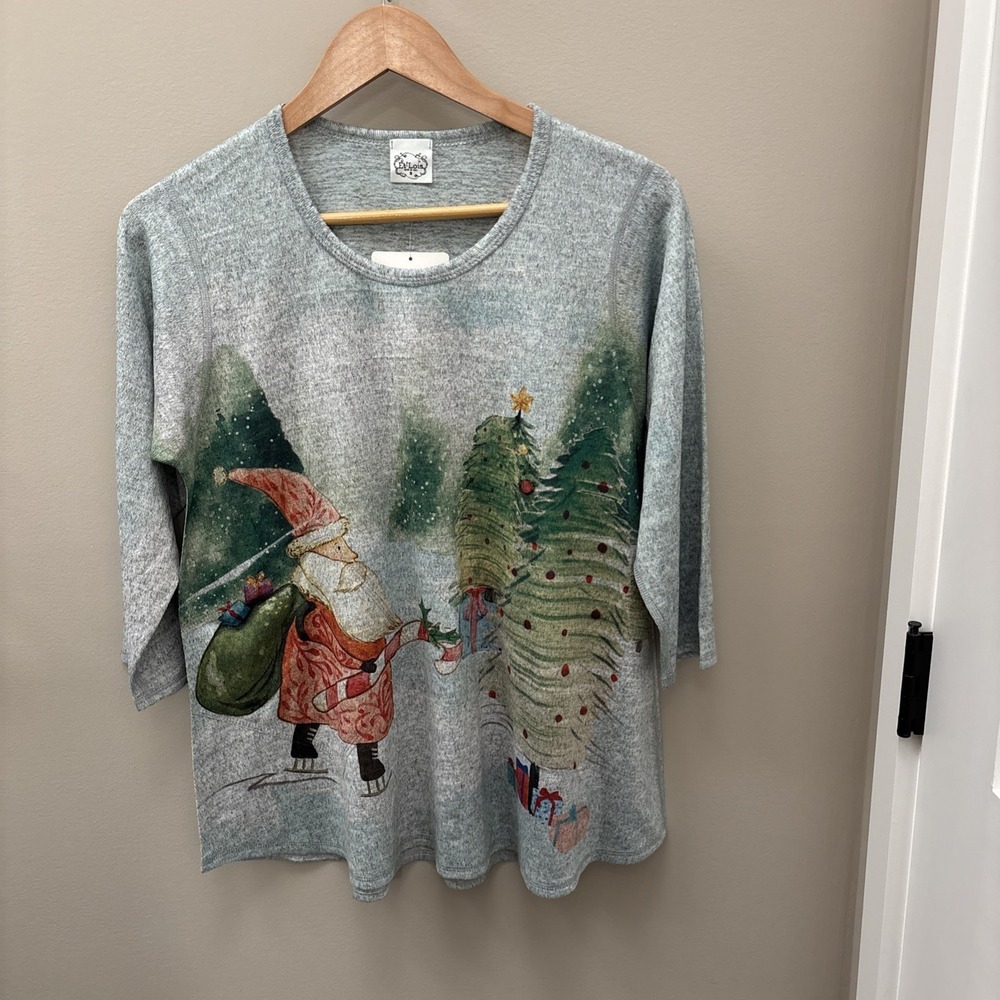 Et Lois NWT ($64) Santa Christmas Tree Tunic Top Lightweight S Holiday Chic